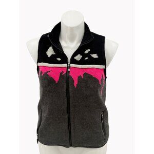 Jamie Sadock Womens M Black Pink Knit Golf Vest Zip Front Pockets Sporty